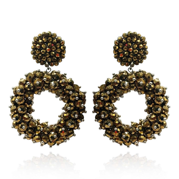 Gold Glass Faceted Bead Clip On Drop Earrings