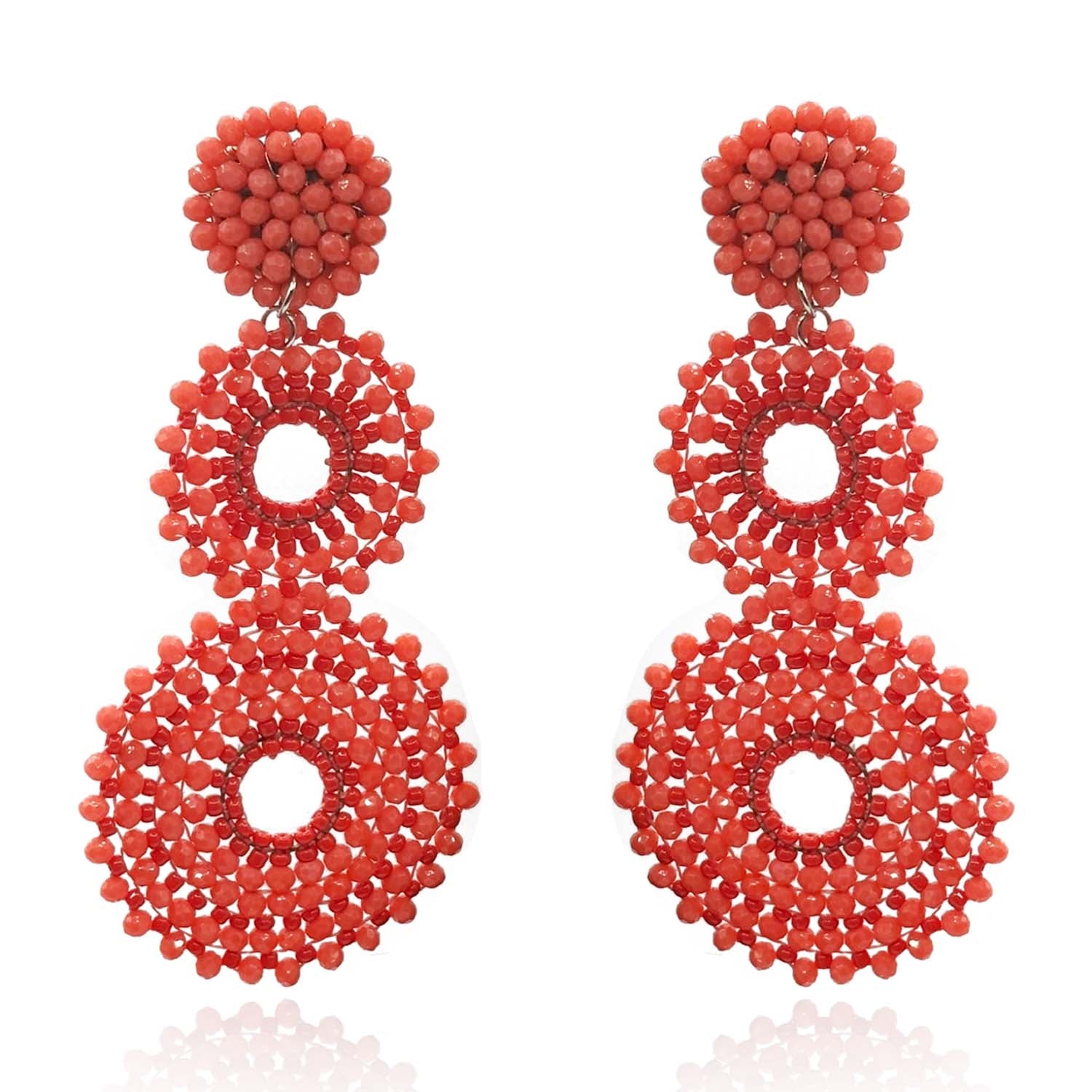 Lizzie Coral Glass Clip On Boho Drop Earrings