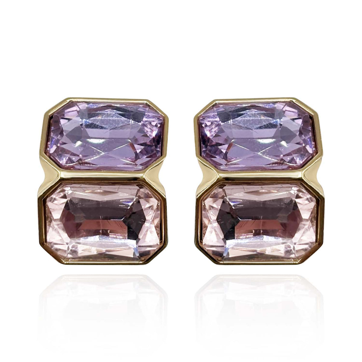 Light Amethyst And Light Rose Double Stone Clip Earrings
