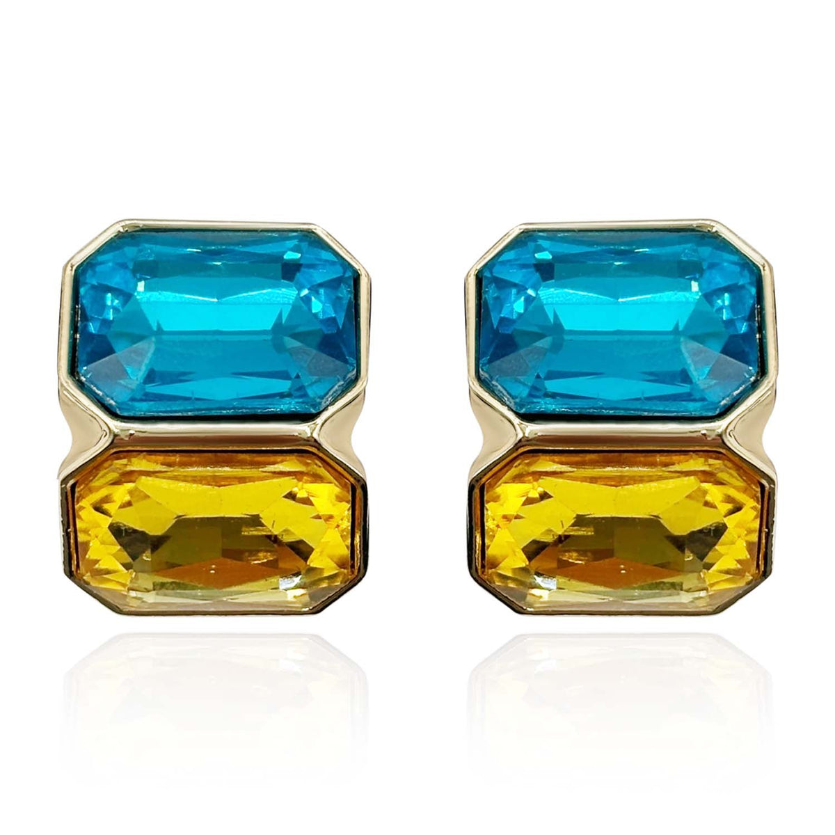 Aqua And Topaz Double Stone Clip Earrings
