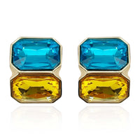 Aqua And Topaz Double Stone Clip Earrings