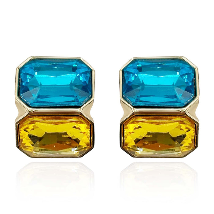 Aqua And Topaz Double Stone Clip Earrings