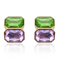 Peridot And Light Amethyst Double Stone Clip Earrings