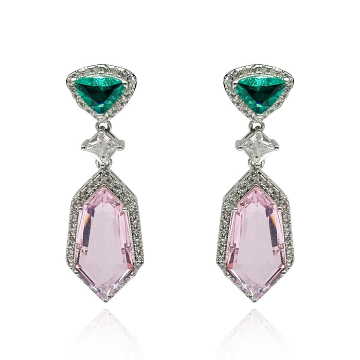 Emerald And Pink Cubic Zirconium Drop Earrings