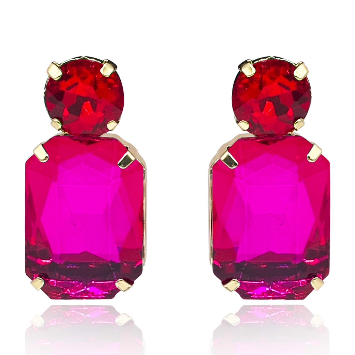 Adelle Fuschia Crystal Ocatgon And Ruby Round Stone Drop Earrings