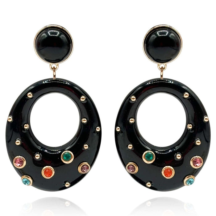 Studded Black Resin Large Hoop Earrings