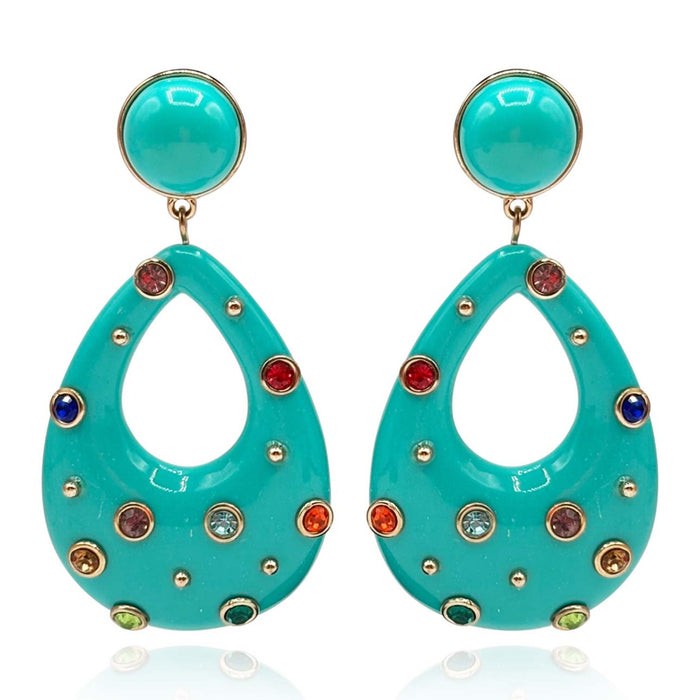 Studded Turquoise Resin Large Hoop Earrings