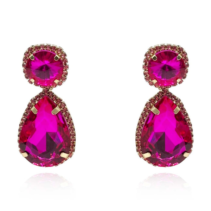 Fuschia Pear Shape Faceted Glass Drop Earrings