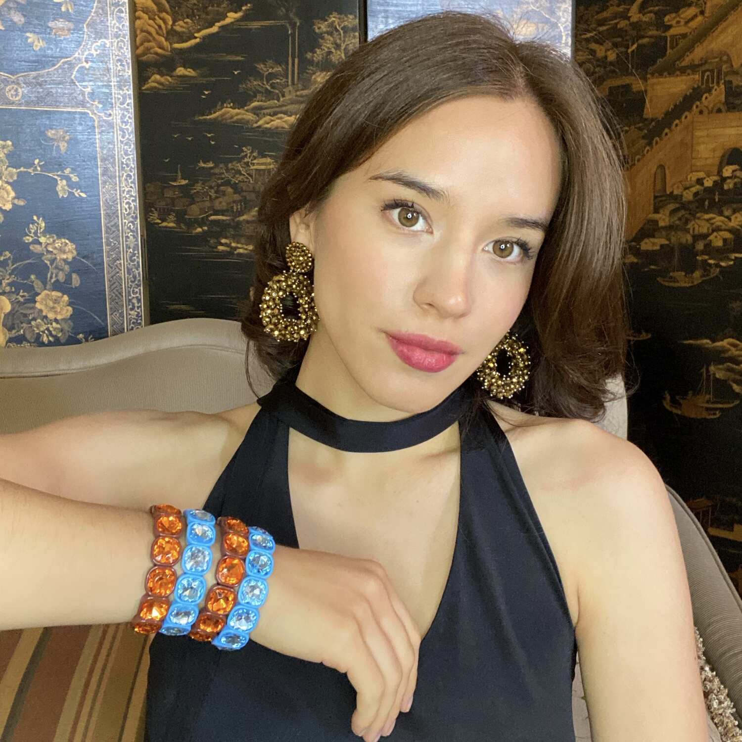 Pulsera Irma de esmalte turquesa y forma de cojín