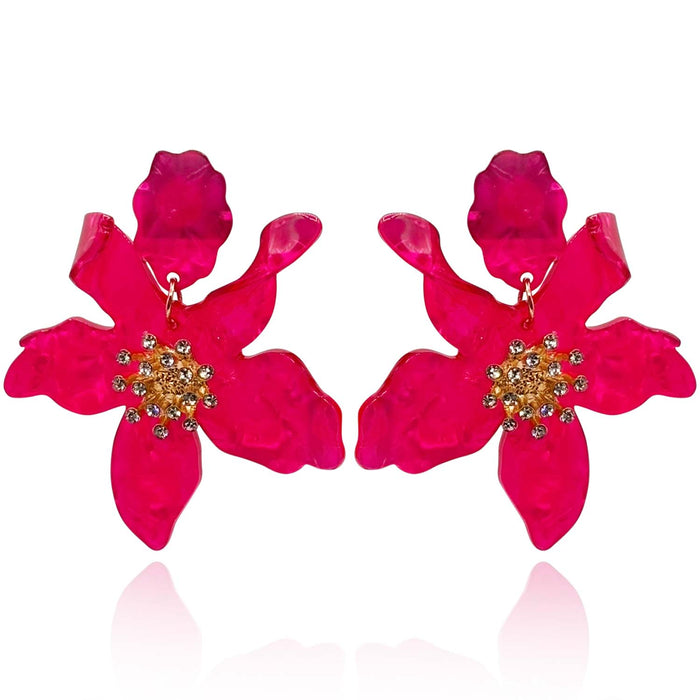 Fuschia Floral Resin Drop Earrings