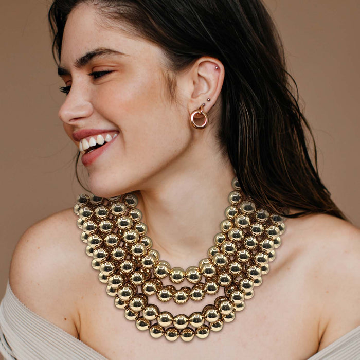 Liliana Multi-Strand Gold-Plated Resin Bead Necklace With Black Vegan Leather Clasp