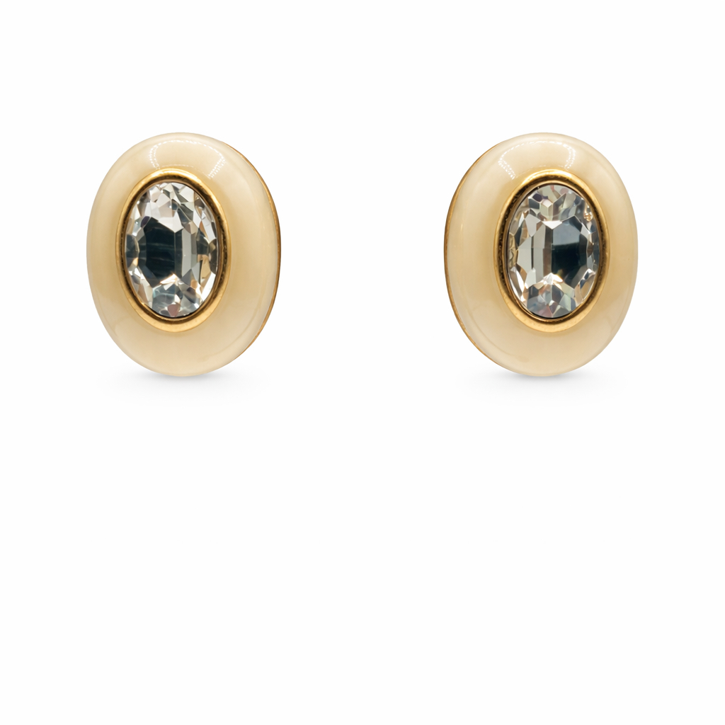 Stephanie Mother Of Pearl Resin Clip Earring With Crystal Glass Stone