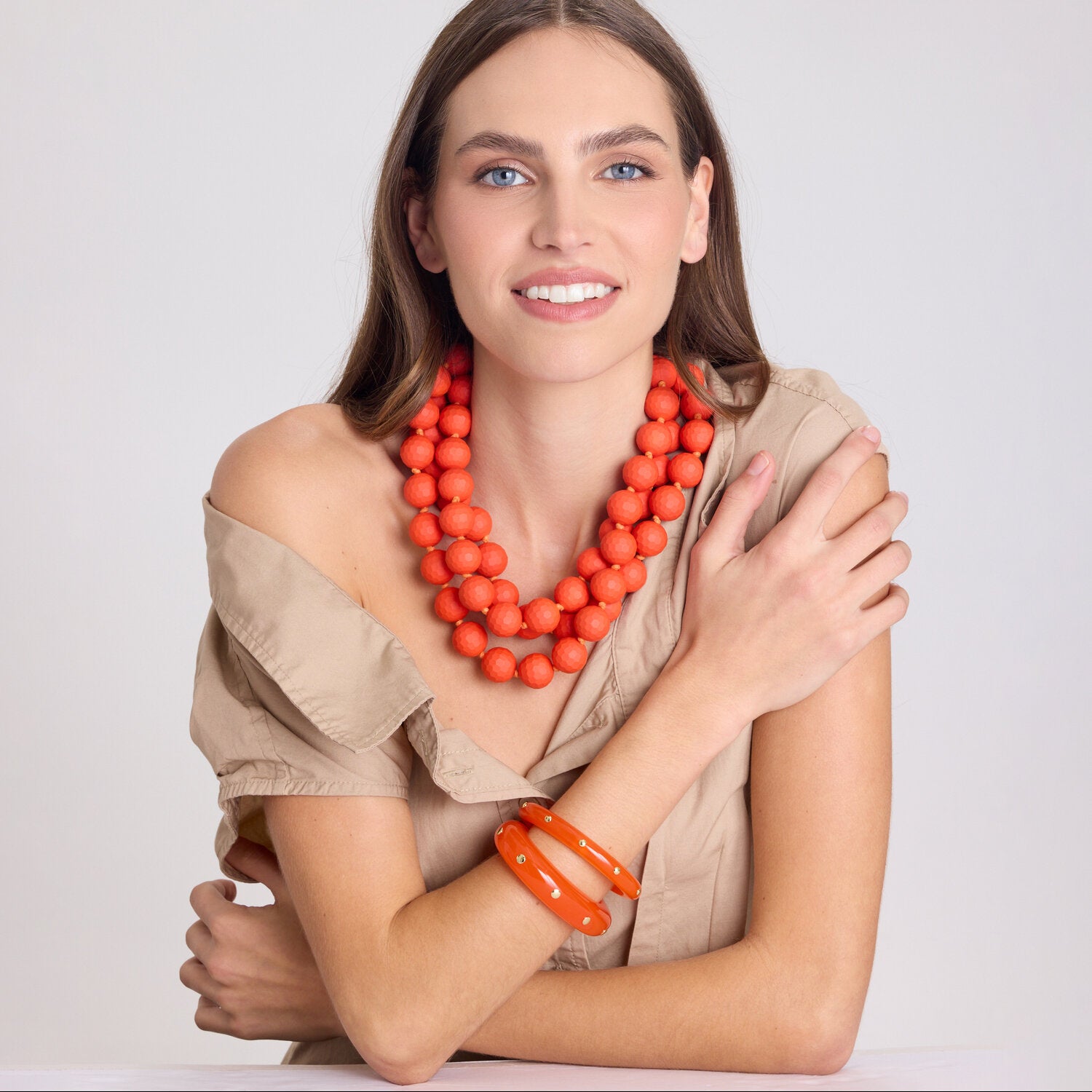 Georgiana Faceted Three Strand Orange Resin Necklace