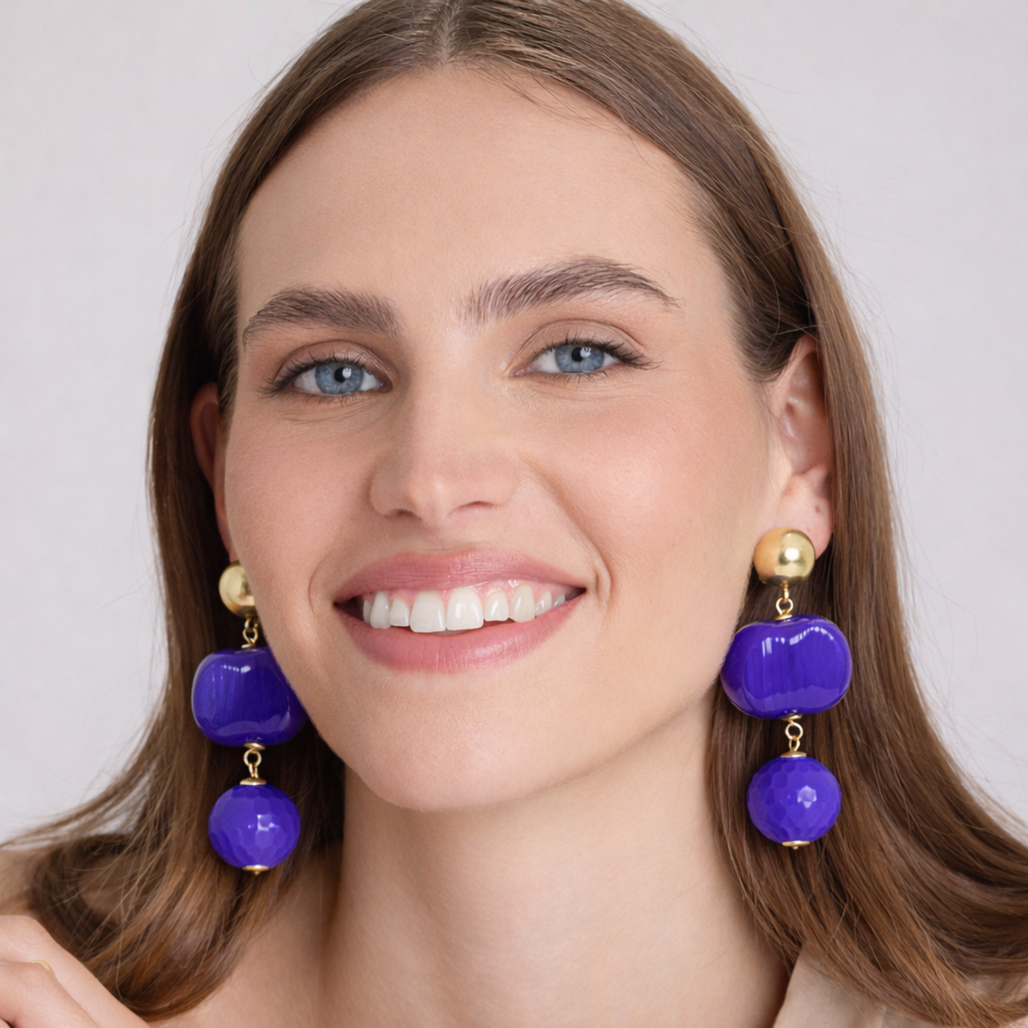 ANTICIPADA Analise Triple Purple Resin Drop Studded Stud Pendientes