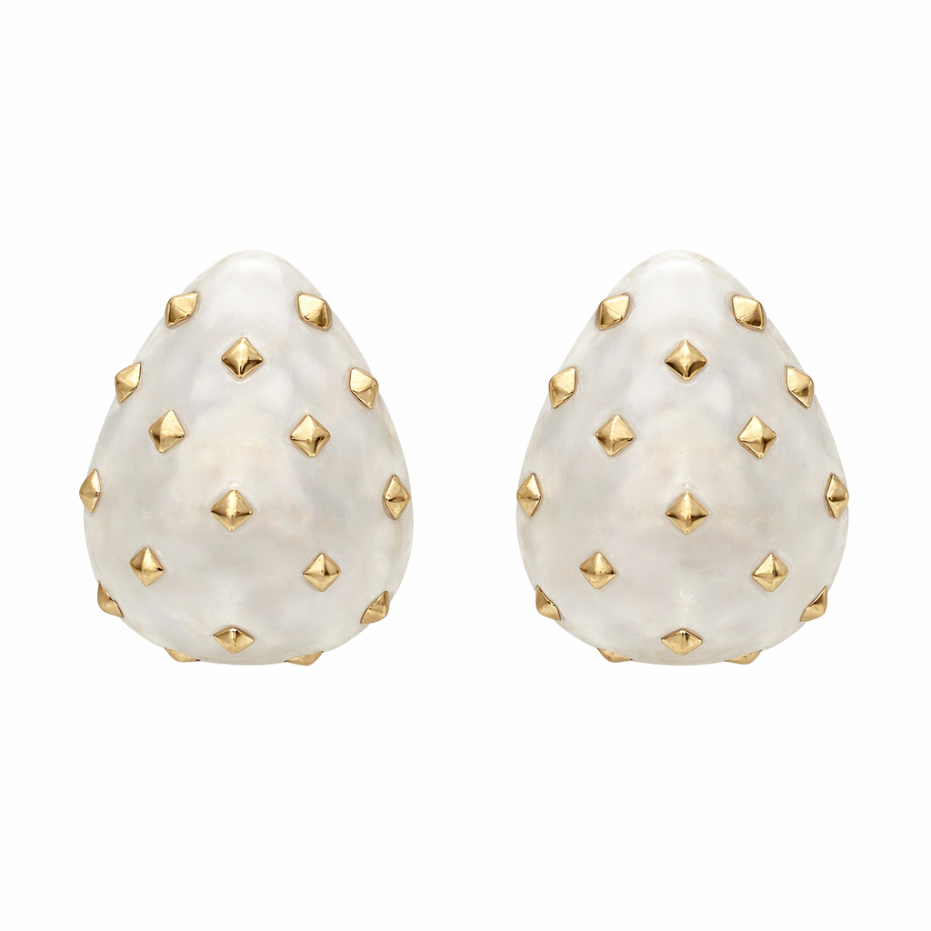 Maristella Mother Of Pearl Studded Resin Pierced Hoop Earrings