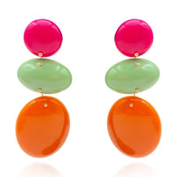 Triple Drop Resin Pink And Green And Orange Drop Earrings