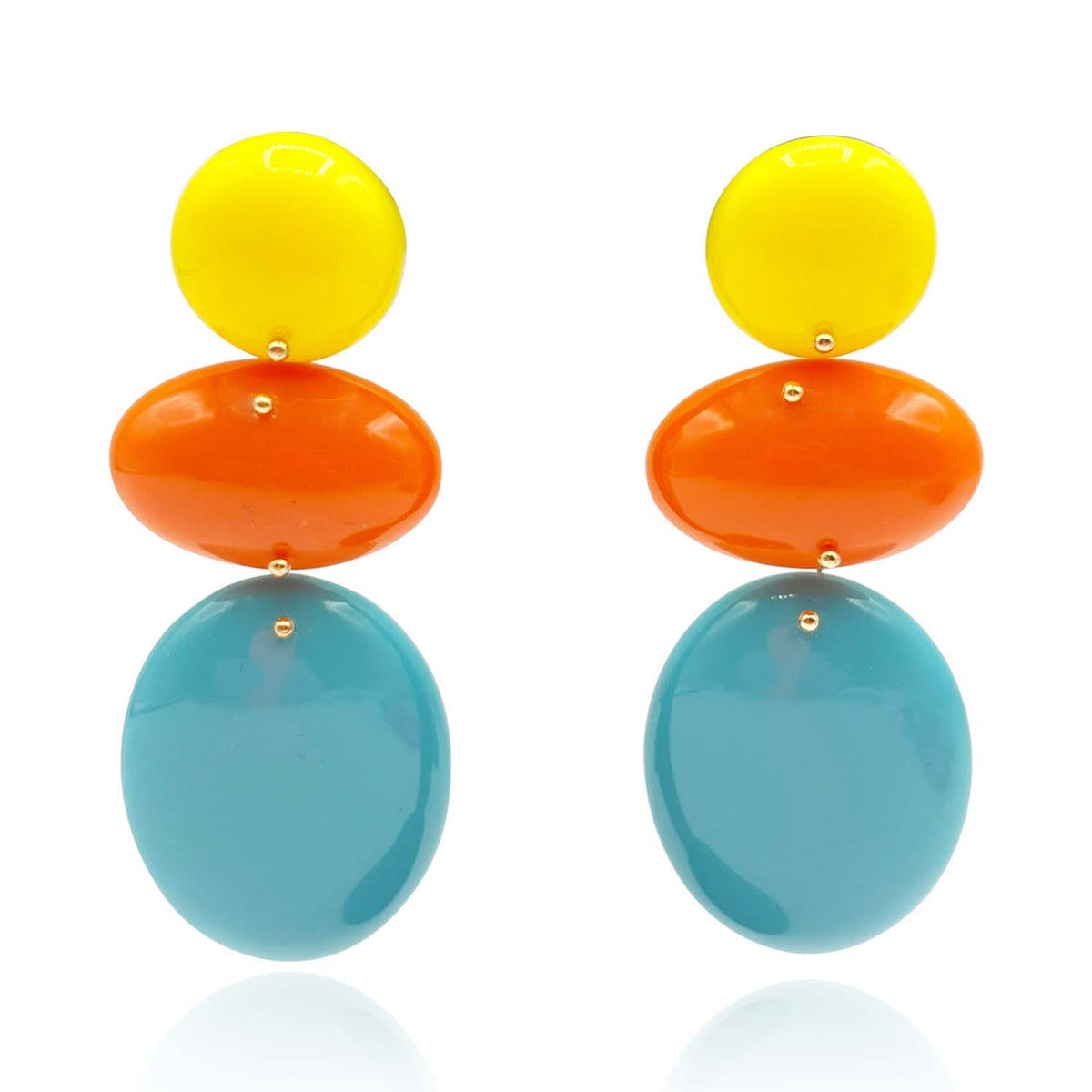 Triple Drop Resin Yellow And Orange And Turquoise Drop Earrings