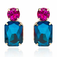Adelle Peacock Blue Crystal Ocatgon And Fuschia Round Stone Drop Earrings