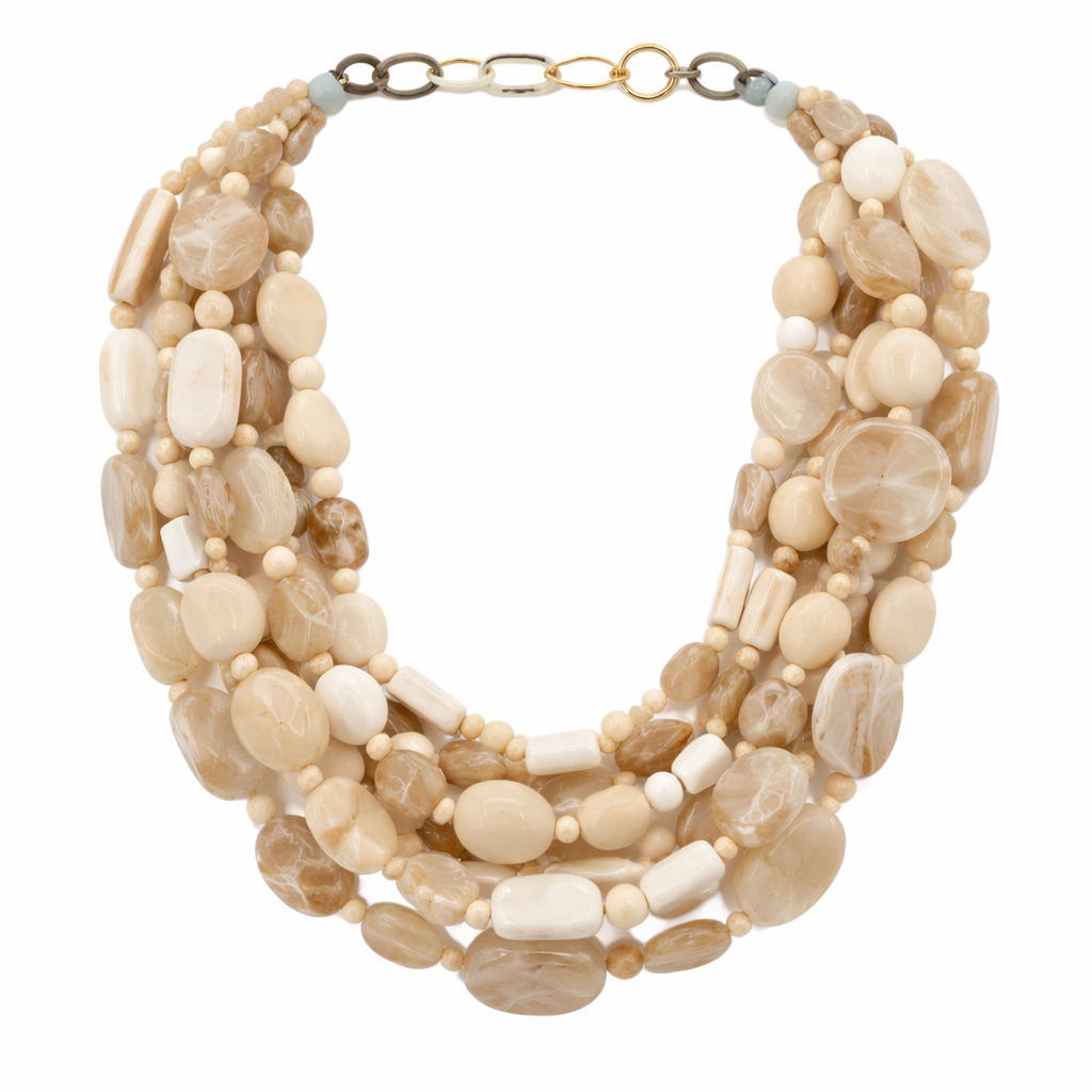 Otilia Multi Strand Shades Of Ivory Resin Beads