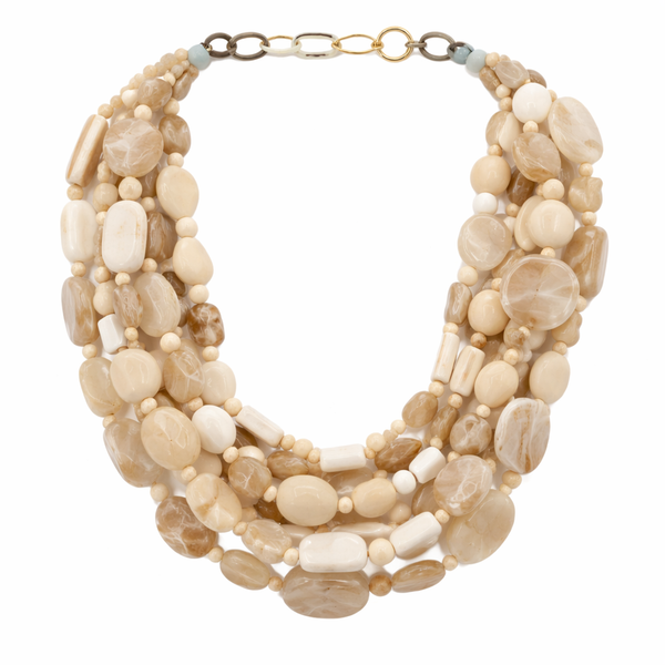 Otilia Multi Strand Shades Of Ivory Resin Beads
