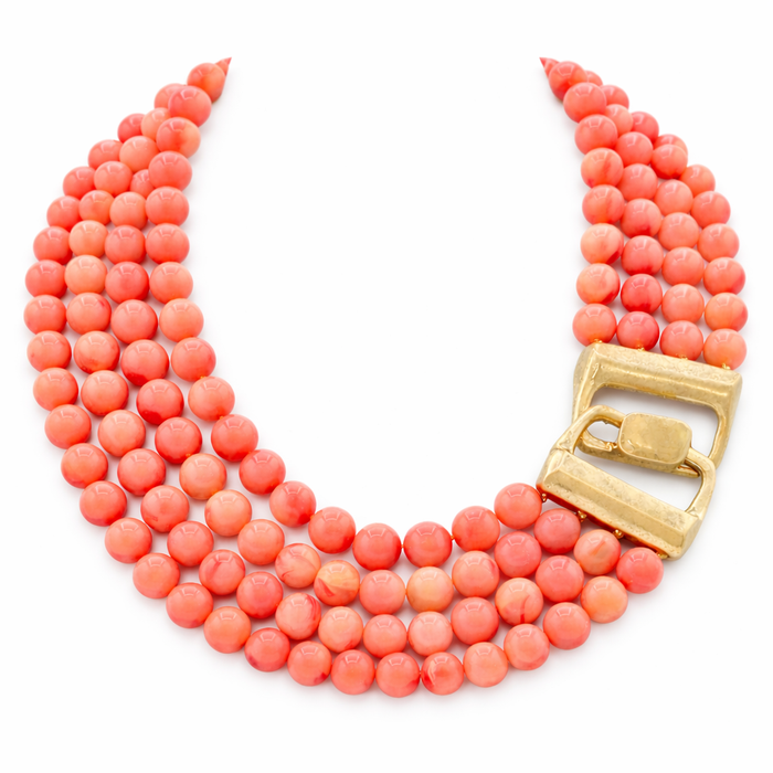 Irena Four Strand Coral Resin Bead Nesting Necklace