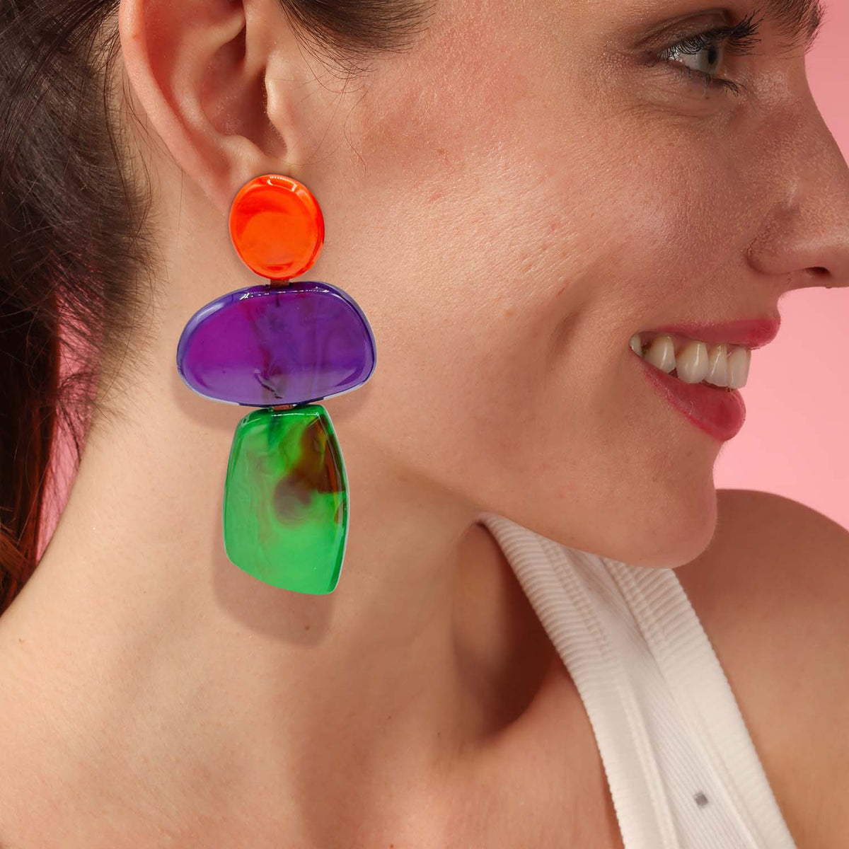 Puzzle Resin Triple Drop Earrings