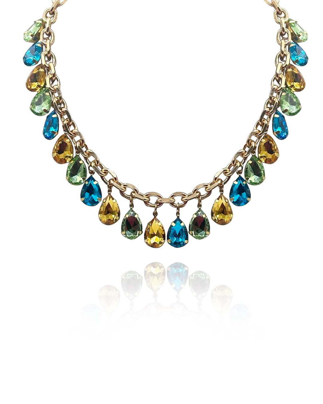 Multi Color Gold Plate Crystal Necklace