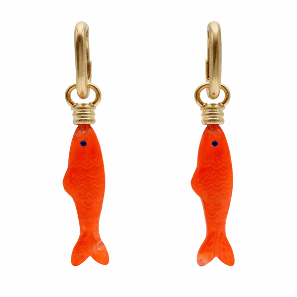 Fish Orange Resin Drop Earrings