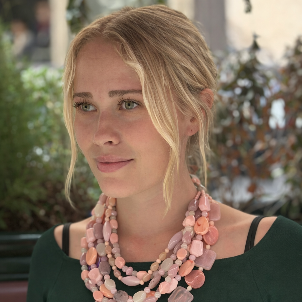 Otilia Multi Strand Shades Of Pink Resin Beads