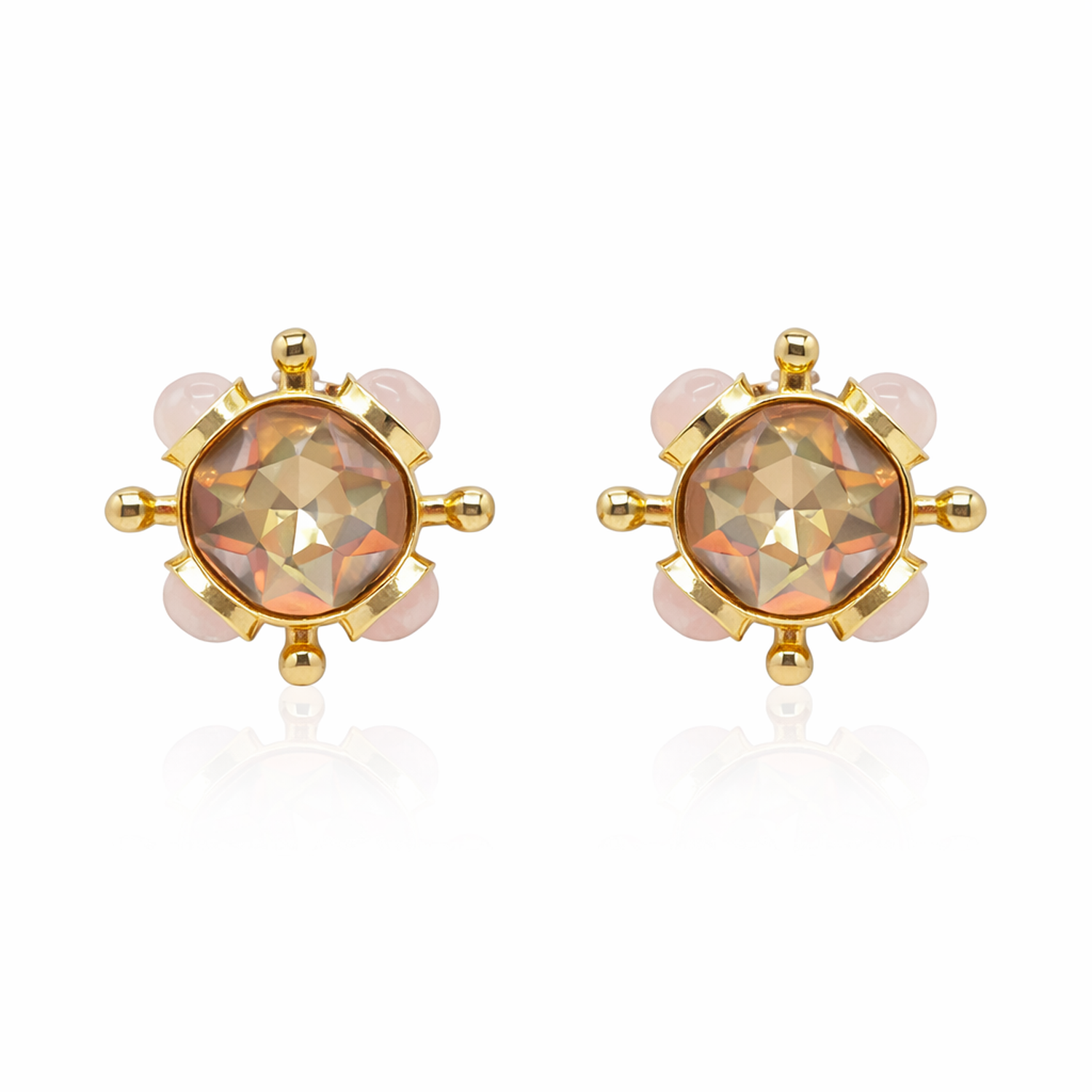 Pendientes Sputnik perforados de cuarzo rosa y champán de Monica