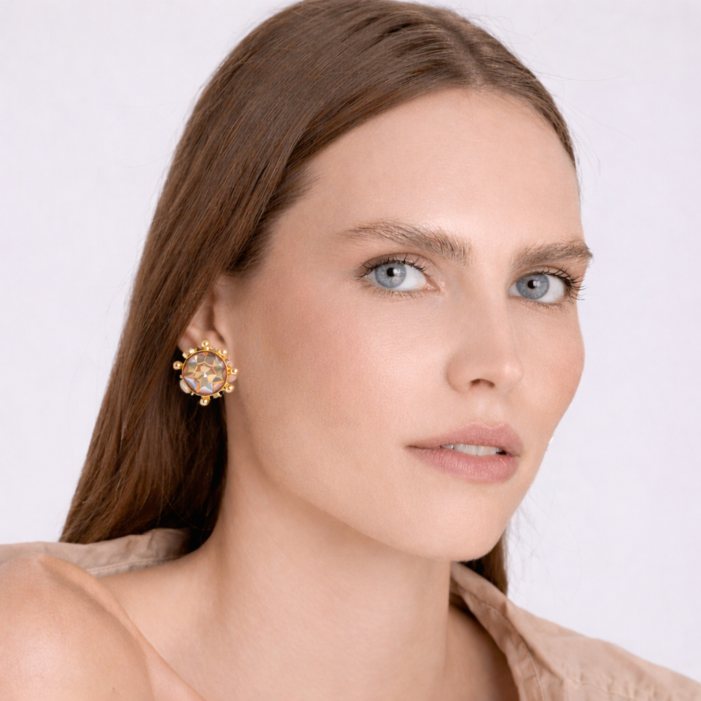 Monica Champagne and Rose Quartz Pierced Sputnik Earrings