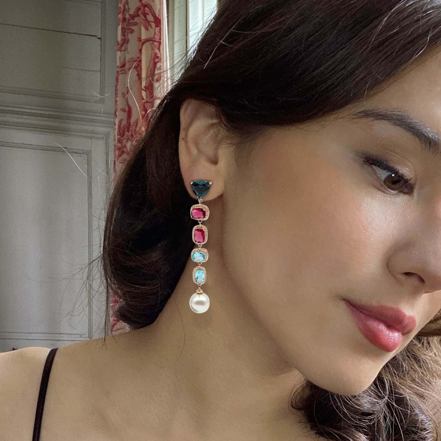 Pendientes colgantes Michela multicolor con perlas