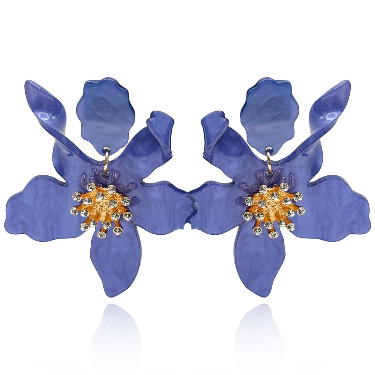 Blue Purple Floral Resin Drop Earrings