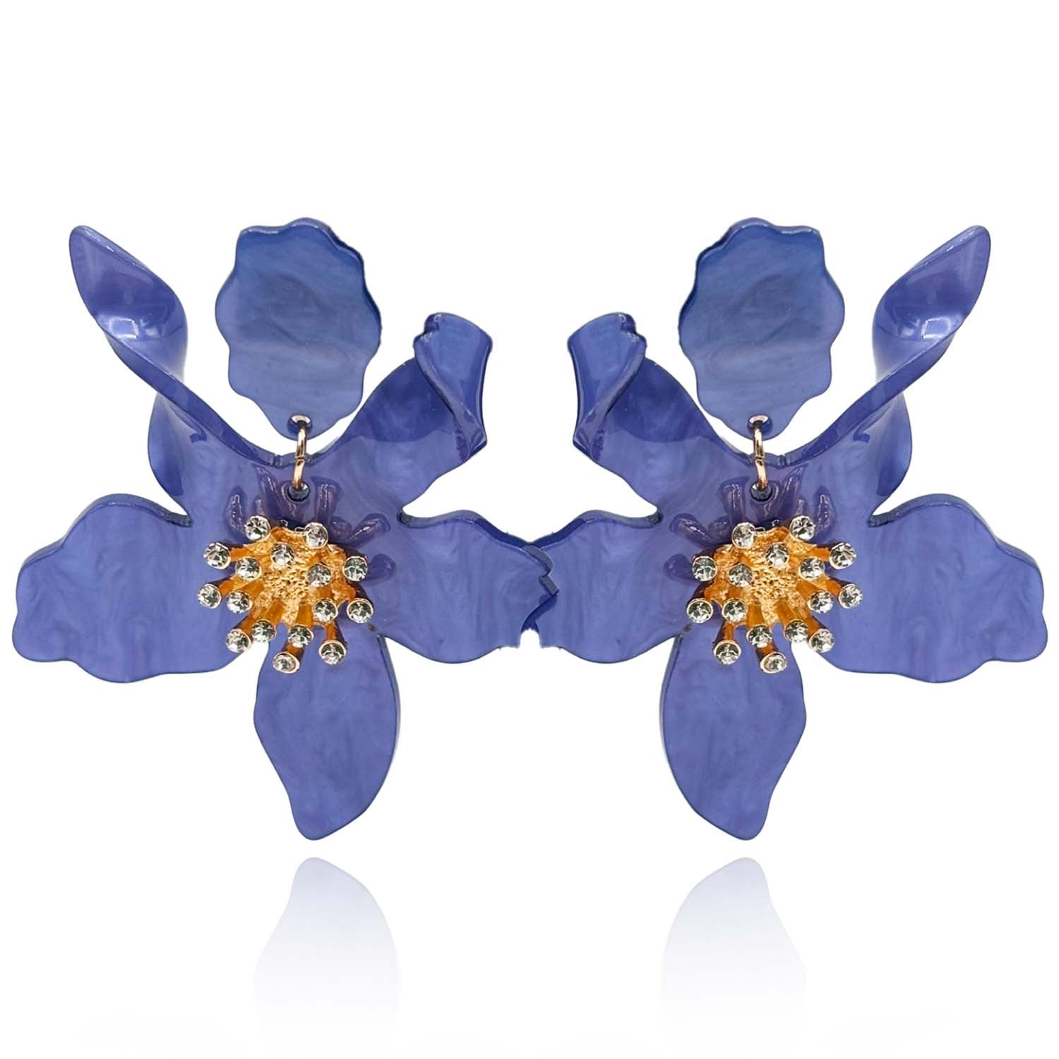 Aurelia Blue Purple Floral Resin Drop Earrings