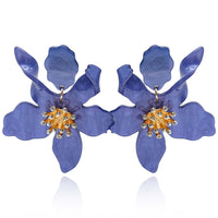 Blue Purple Floral Resin Drop Earrings