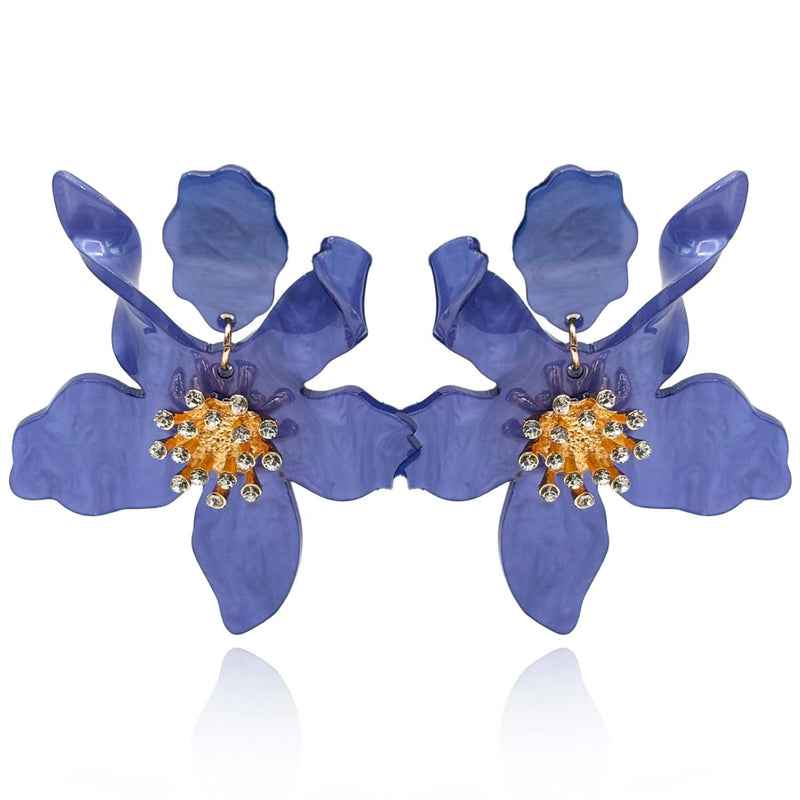 Blue Purple Floral Resin Drop Earrings