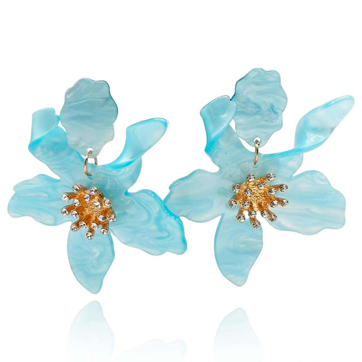 Pendientes colgantes de resina con diseño floral Louise Aqua