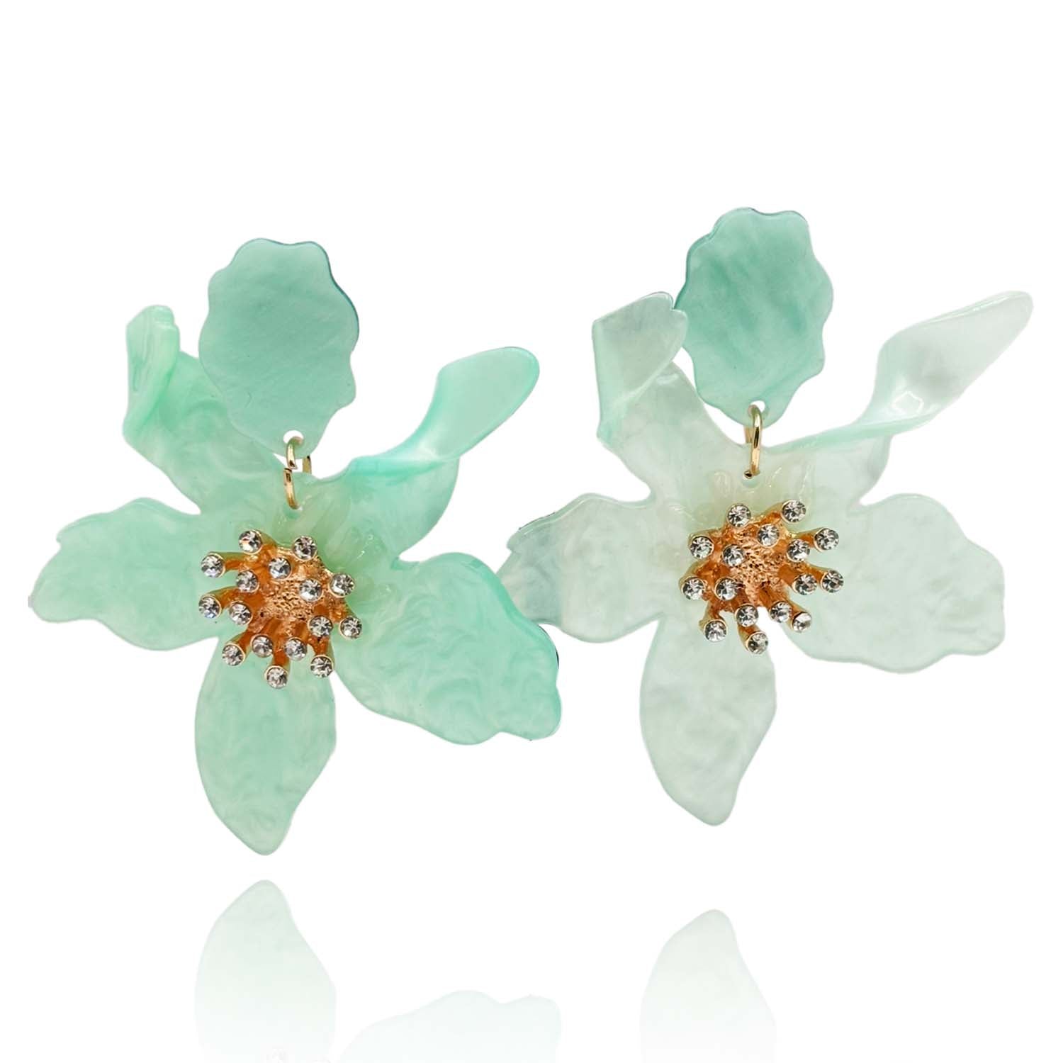 Aurelia Celadon Floral Resin Drop Earrings