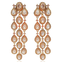 Multi Shape Crystal Drop Clip On Earrings Set In Gold Plate