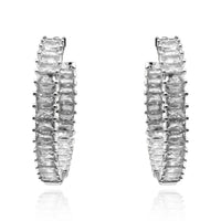 Large Rhodium Plated Baguette Hoop Earrings