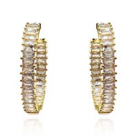 Large Gold Plated Cubic Zirconium Baguette Hoop Earrings