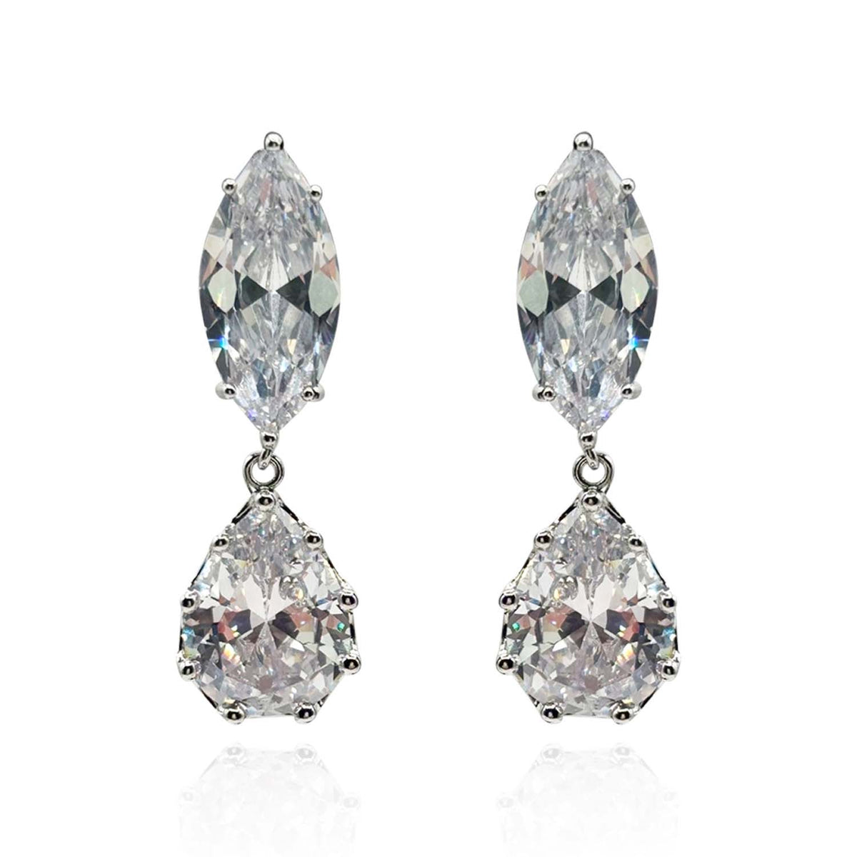 Marquise And Pear Shape Diamond Cubic Zirconium Cip on Earrings