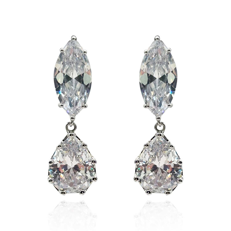 Marquise And Pear Shape Diamond Cubic Zirconium Cip on Earrings