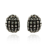 Elsa Black Enamel and Crystal Scalloped Button Clip Earrings