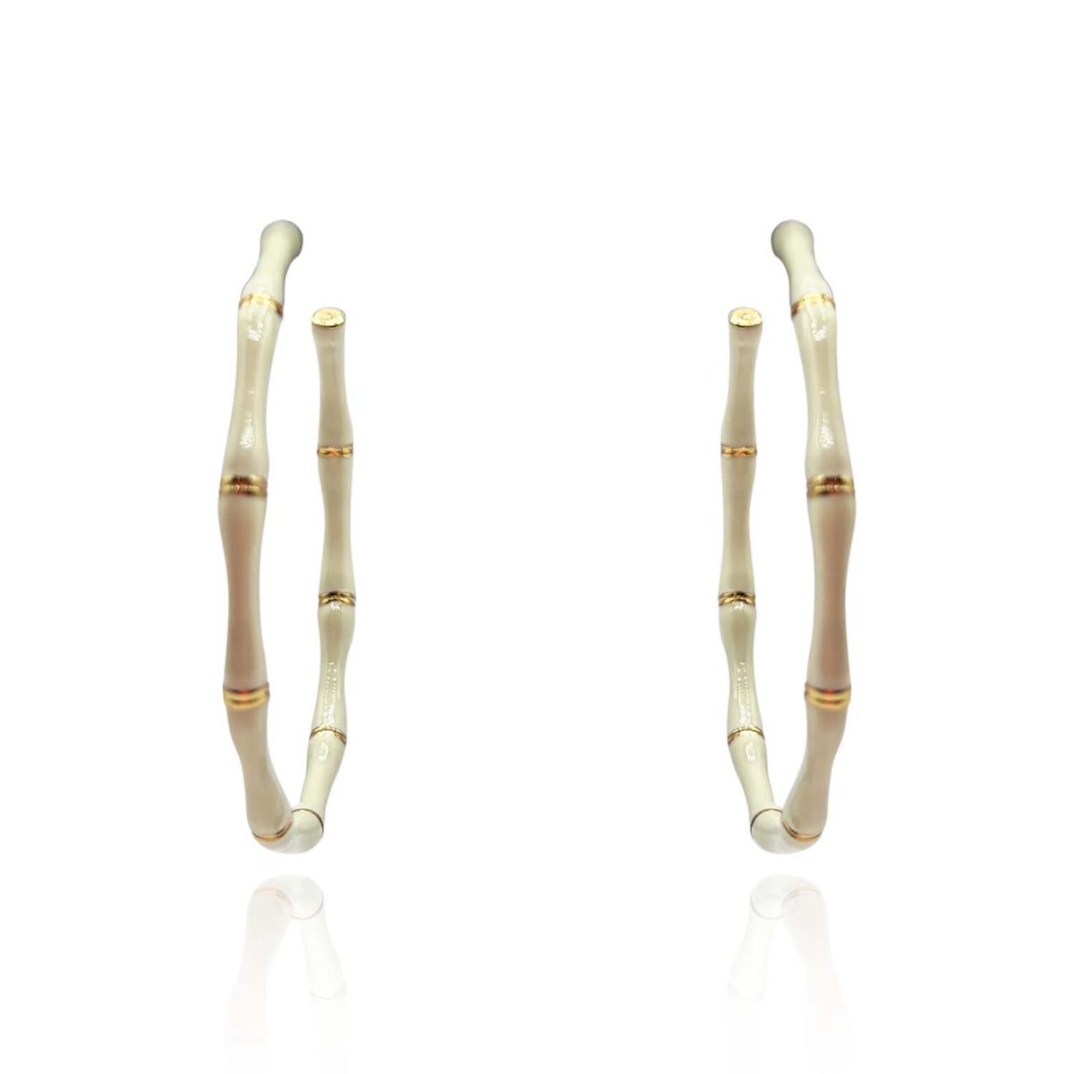 White Enamel And Gold Plated Bamboo Earrings