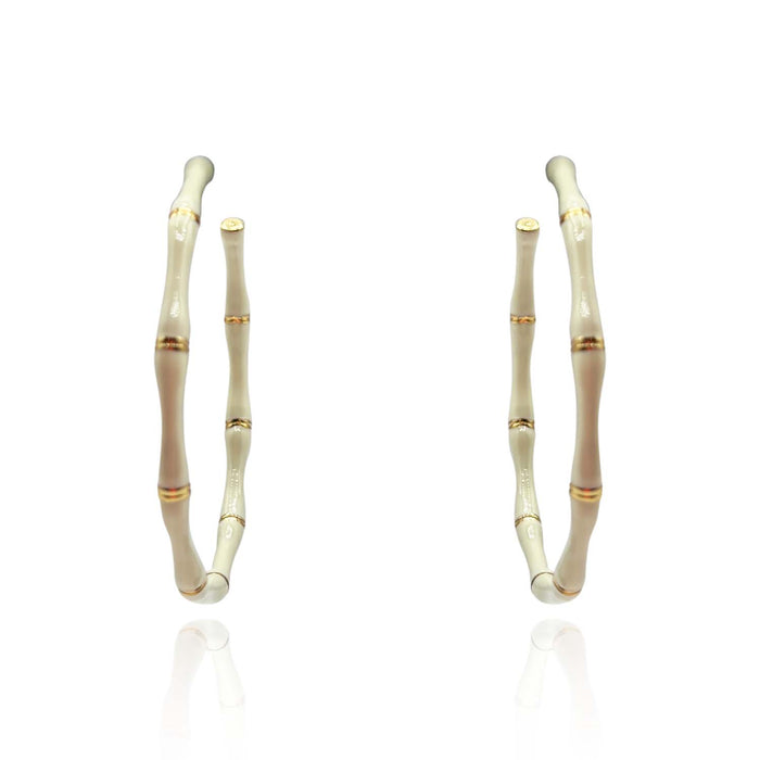 White Enamel And Gold Plated Bamboo Earrings