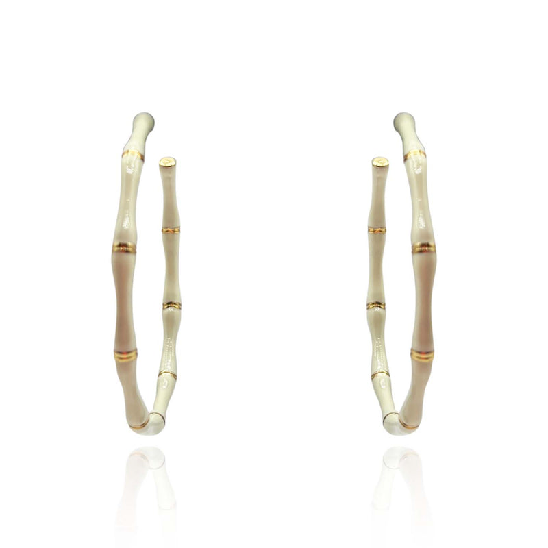 White Enamel And Gold Plated Bamboo Earrings
