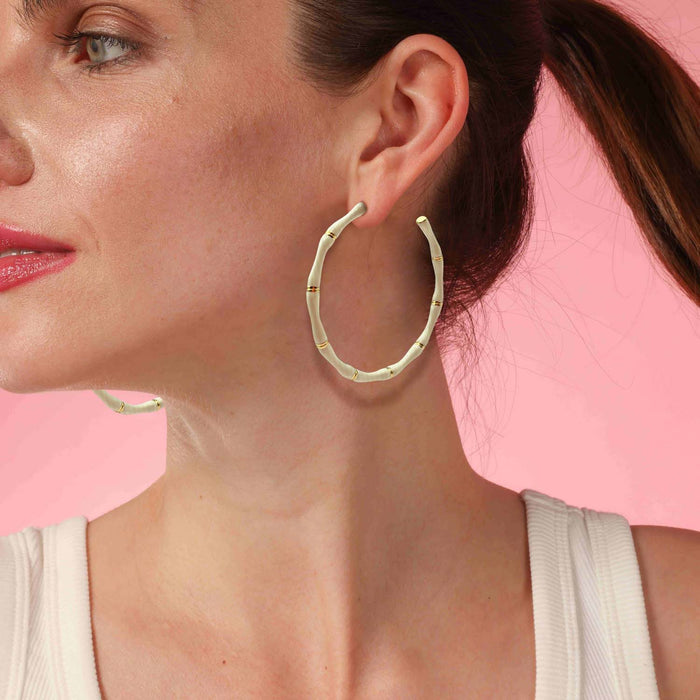 White Enamel And Gold Plated Bamboo Earrings
