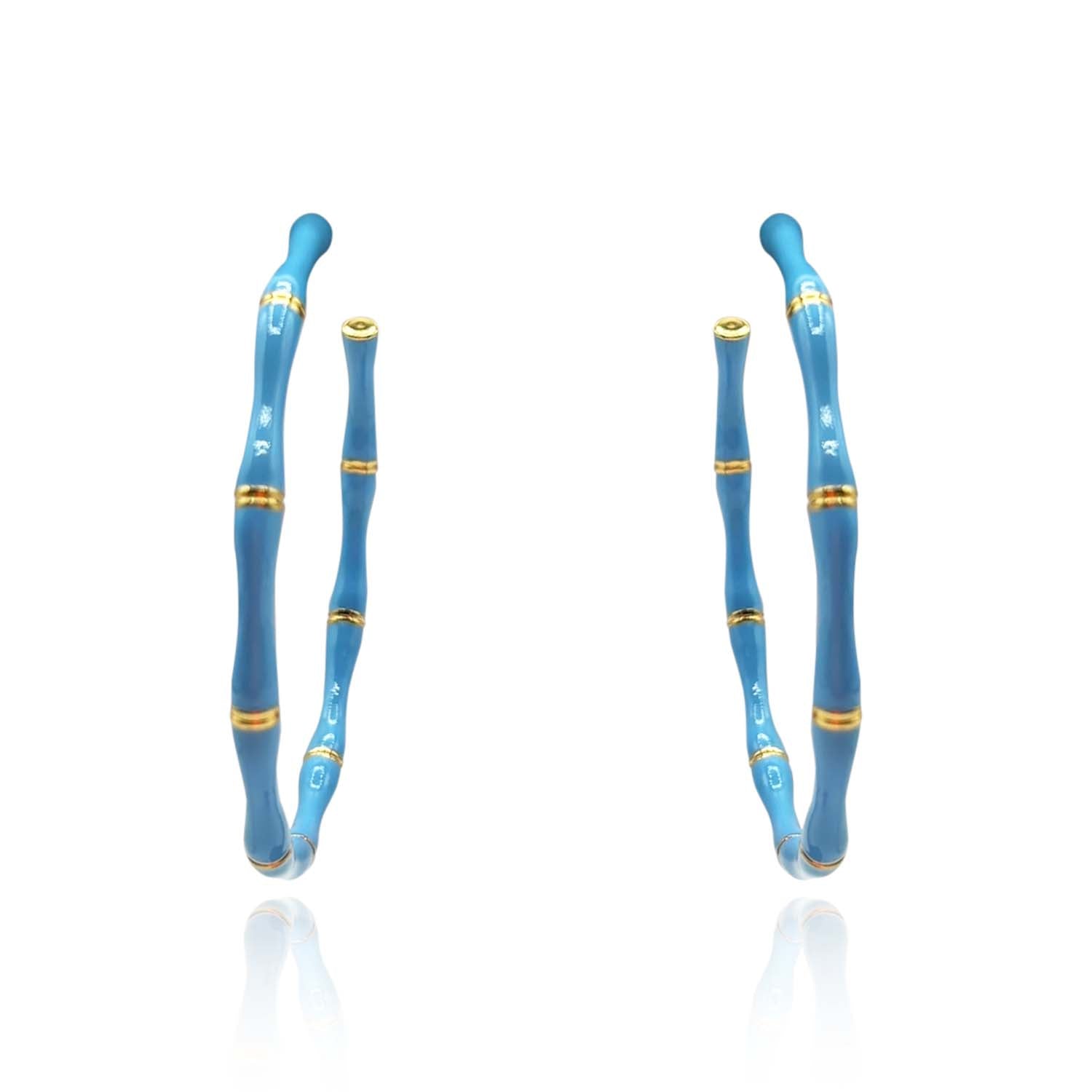 Pendientes Ofelia de bambú con esmalte turquesa y baño de oro