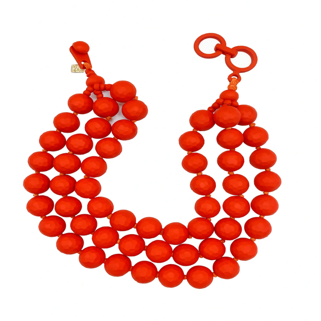 Georgiana Faceted Three Strand Orange Resin Necklace